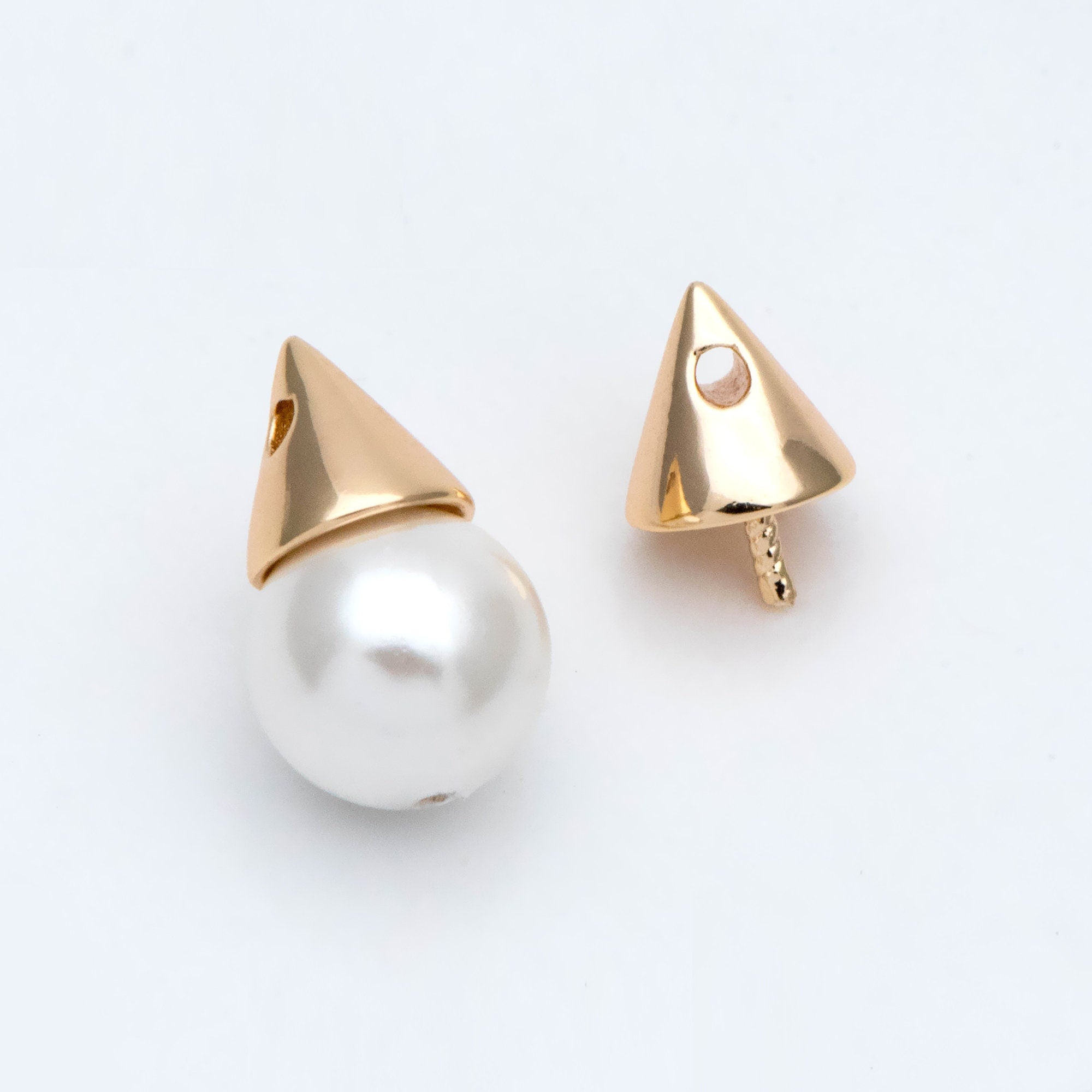 10pcs Gold Cone Bead Caps, Real Gold plated Brass, Peg For Half Drilled Pearl Mounts, Peg Pearl Findings (GB-4773-B)